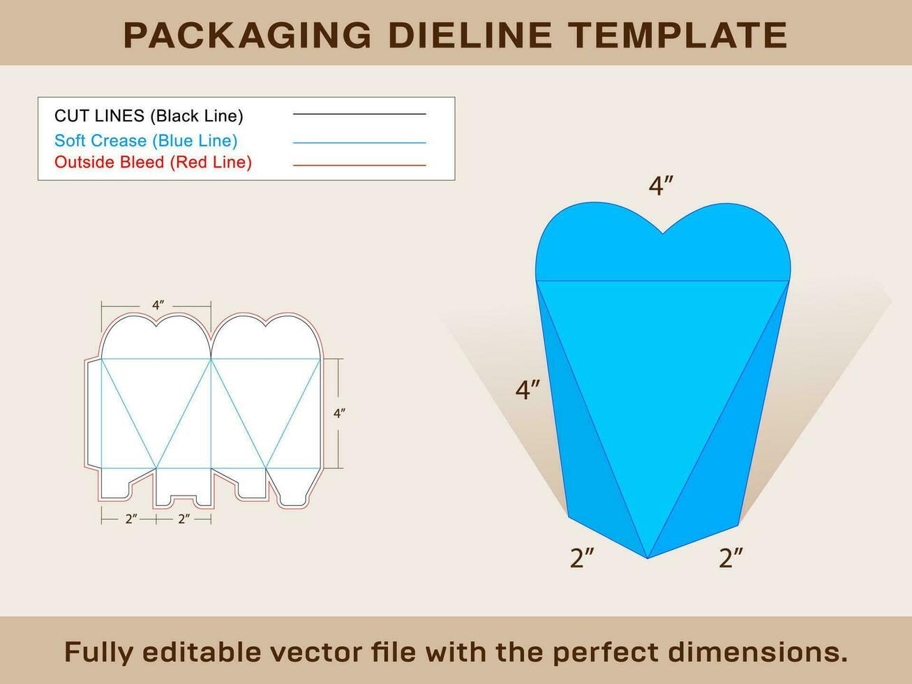 Heart Shape Box, Gift Box, Storage Box Dieline Template vector