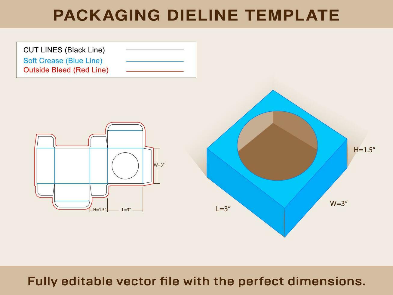 Assortment Soap Box, Round Window Display Box, Dieline Template and 3d box vector