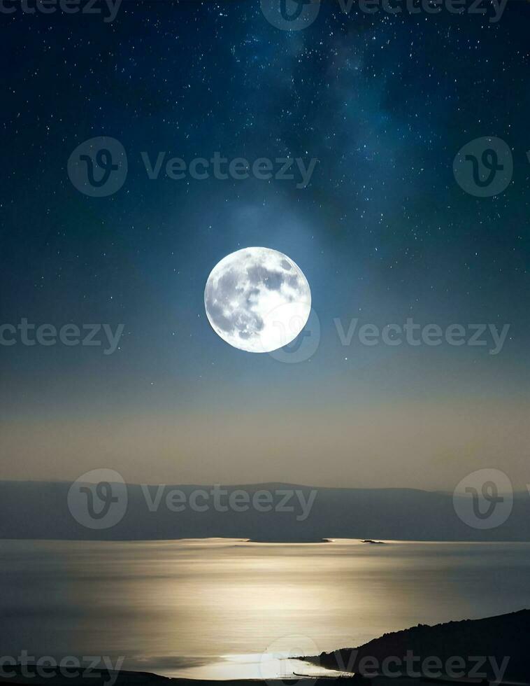 AI generated full moon and stars on night sky background photo