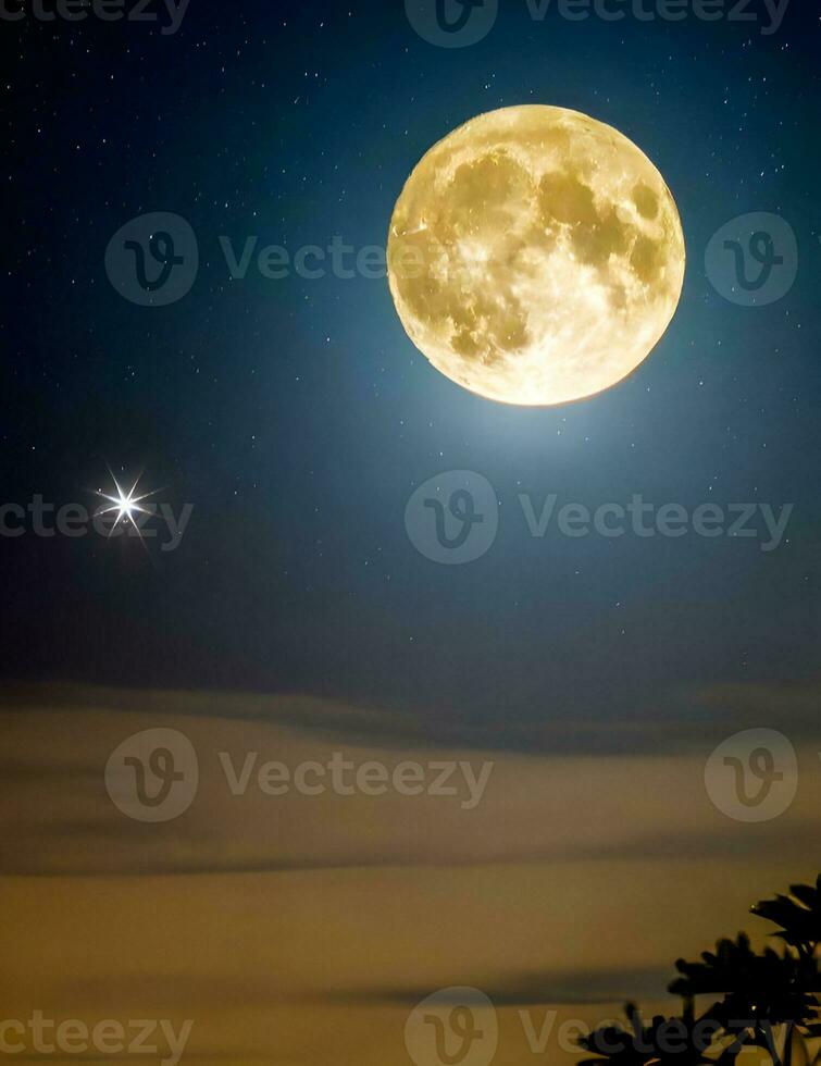 AI generated full moon and stars on night sky background photo