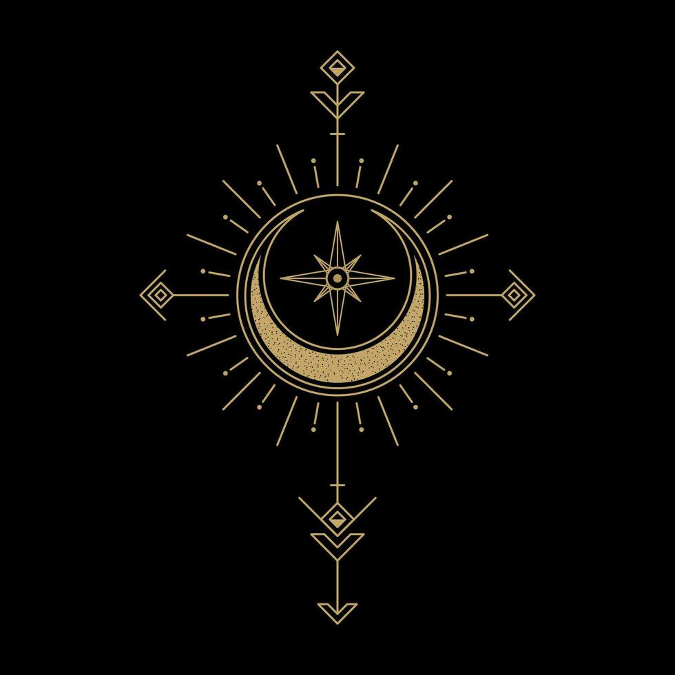 mysterious golden magical circle moon vector design