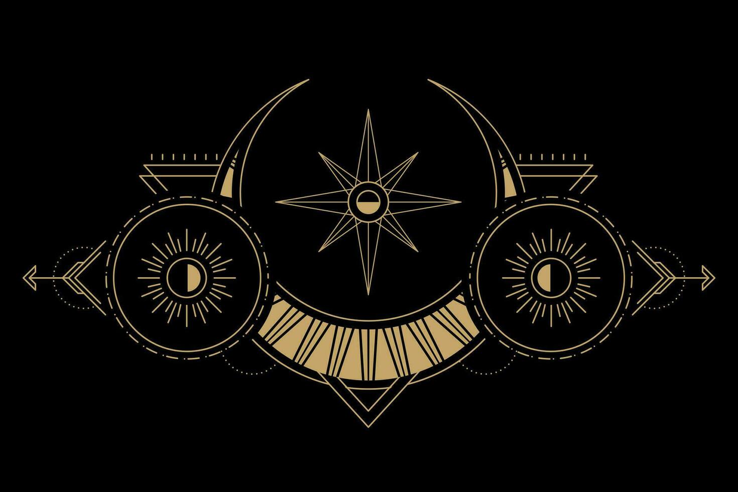 mysterious triangle golden magical moon vector design