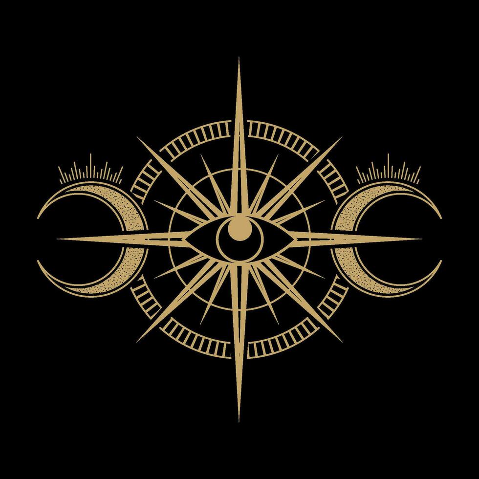 mysterious golden magical circle moon eye vector design