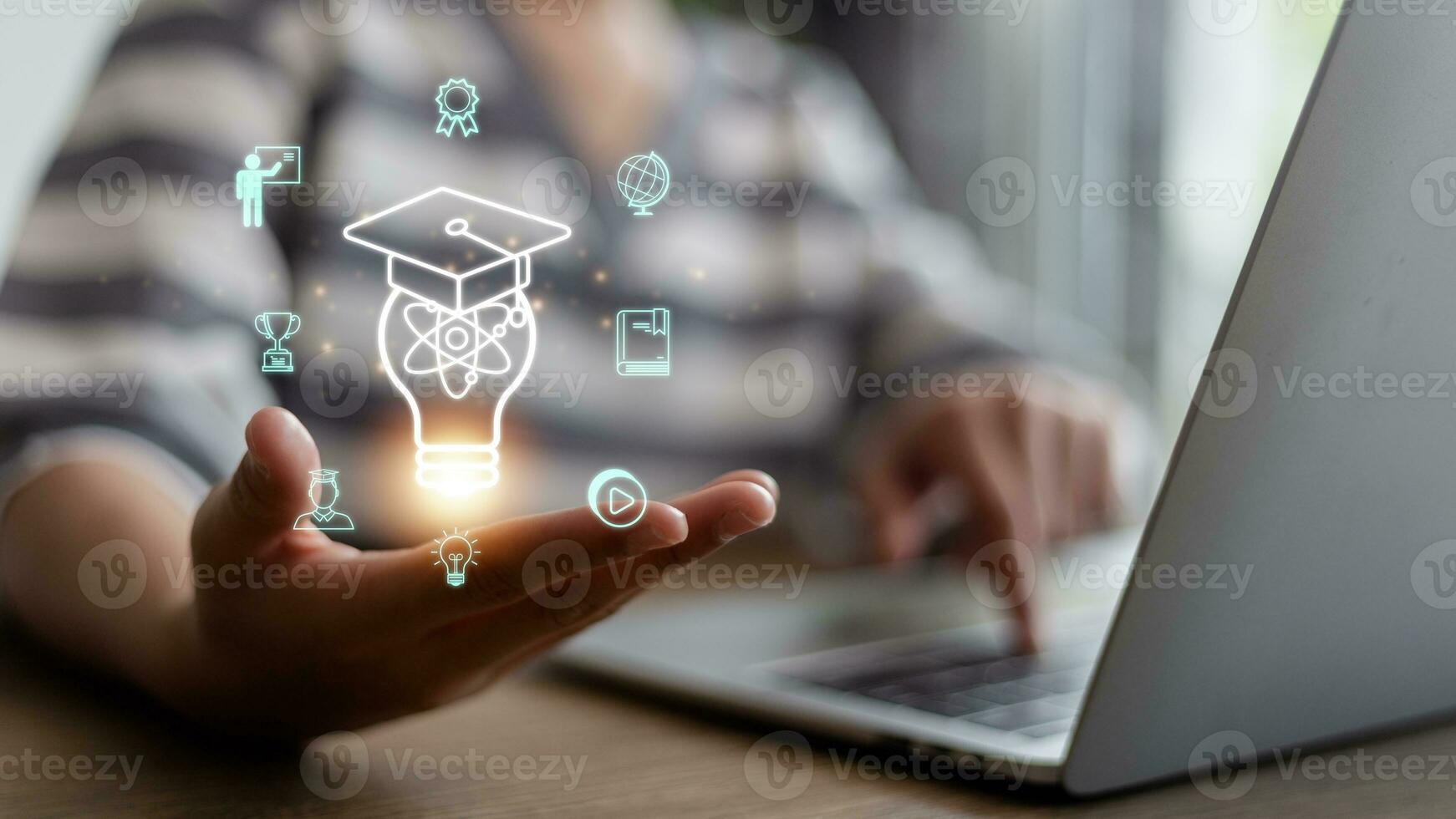 Internet education course degree, E-learning graduate certificate program concept. study knowledge to creative thinking ideas and problem-solving solutions. photo