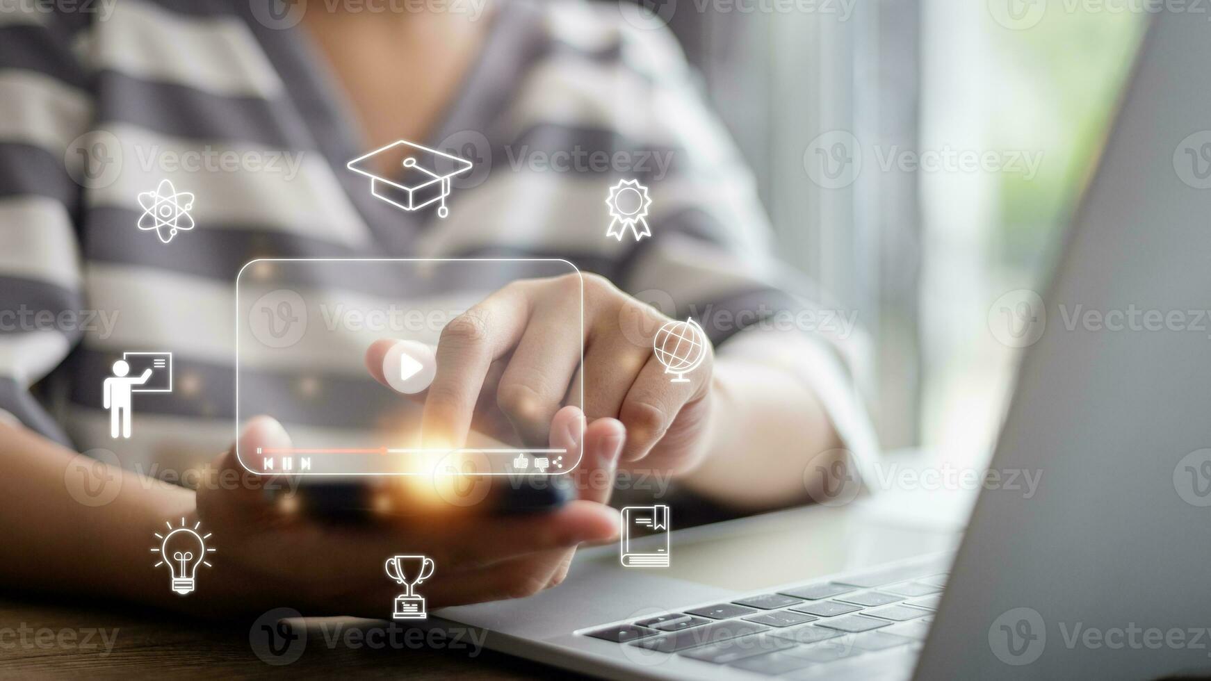 Internet education course degree, E-learning graduate certificate program concept. study knowledge to creative thinking ideas and problem-solving solutions. photo