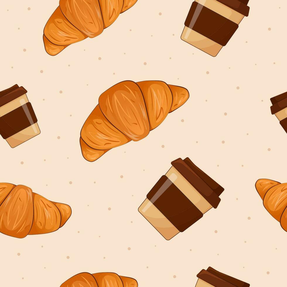 Croissant and cup seamless pattern vector