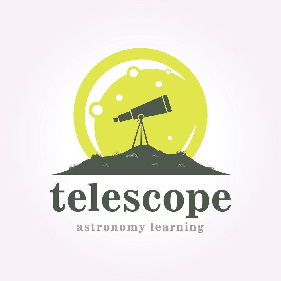 telescopio logo en colina con gran luna fondo, espacio astronomía Clásico vector icono diseño alcance ilustración diseño