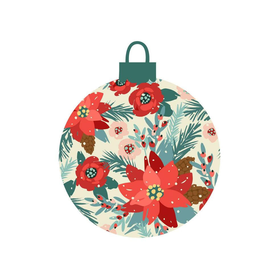 Navidad y contento nuevo año pelota con flores aislado ilustración. vector diseño modelo.