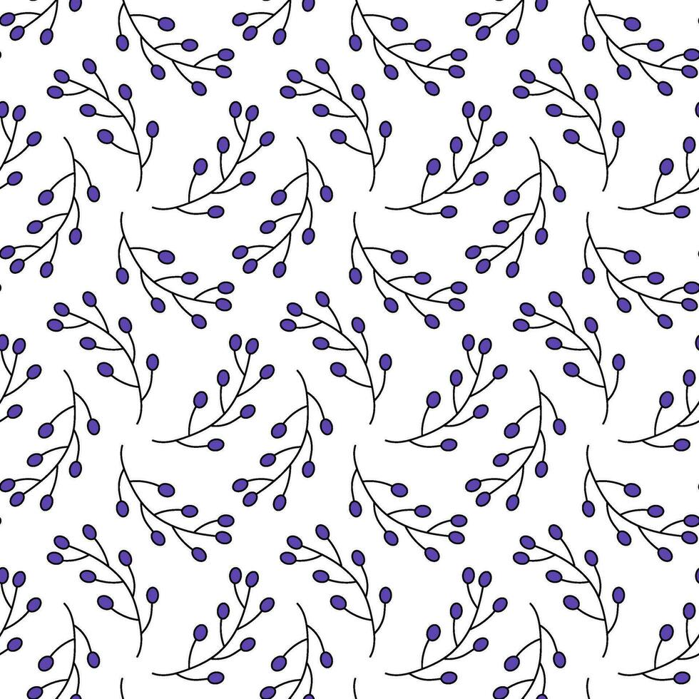 Seamless Pattern with violet branch and berries. Vector spring summer print for textile, fabric, apparel.