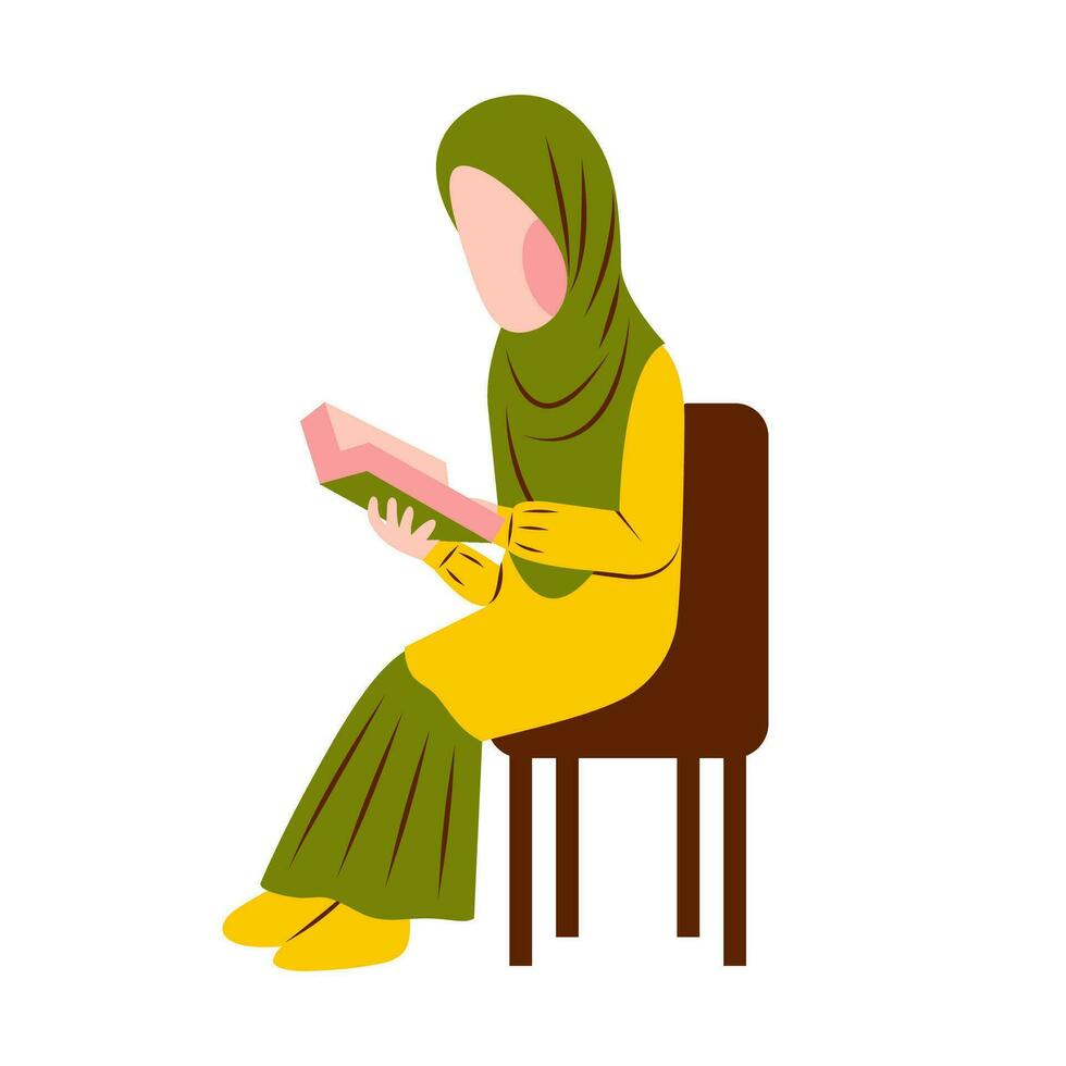 Illustration Of Hijab Woman Reading Book vector
