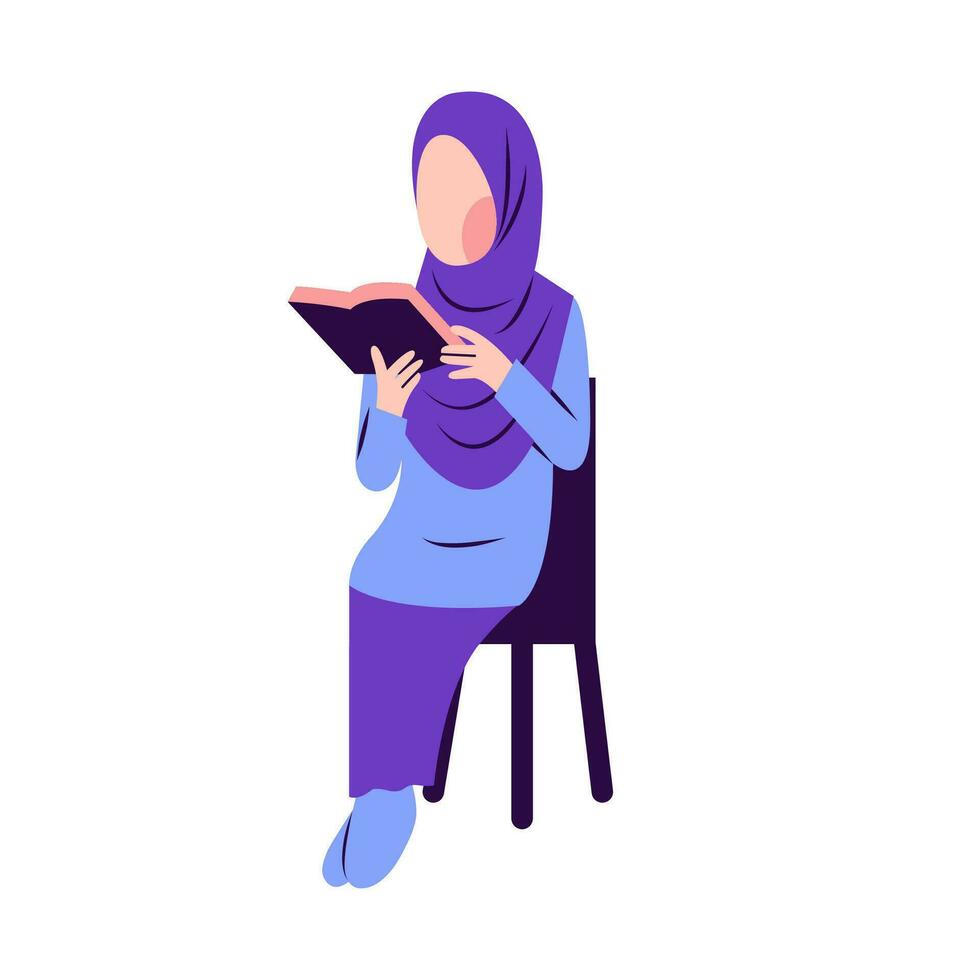 Illustration Of Hijab Woman Reading Book vector