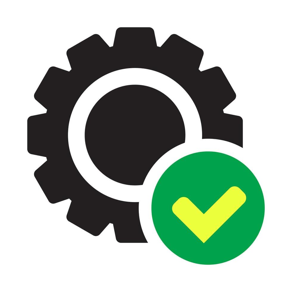 Check mark with gear icon, cog with check icon. vector