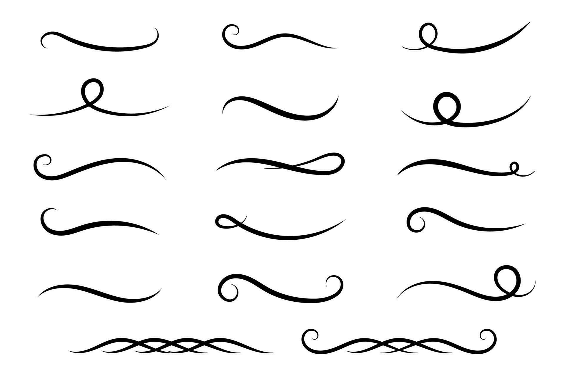 Underline text. Hand drawn collection of curly swishes, swashes, swoops