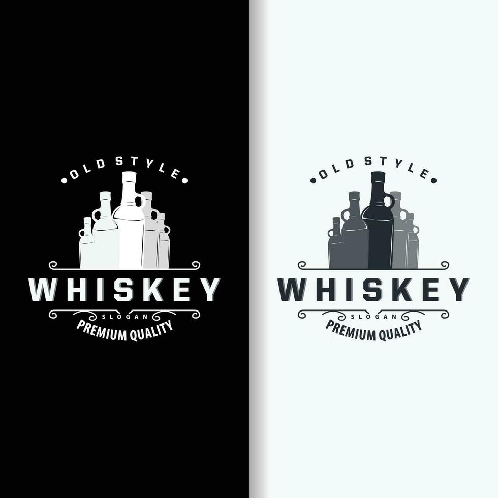 Whiskey Logo, Drink Label Design With Old Retro Vintage Ornament Illustration Premium Template vector