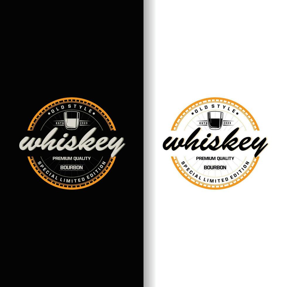 Whiskey Logo, Drink Label Design With Old Retro Vintage Ornament Illustration Premium Template vector