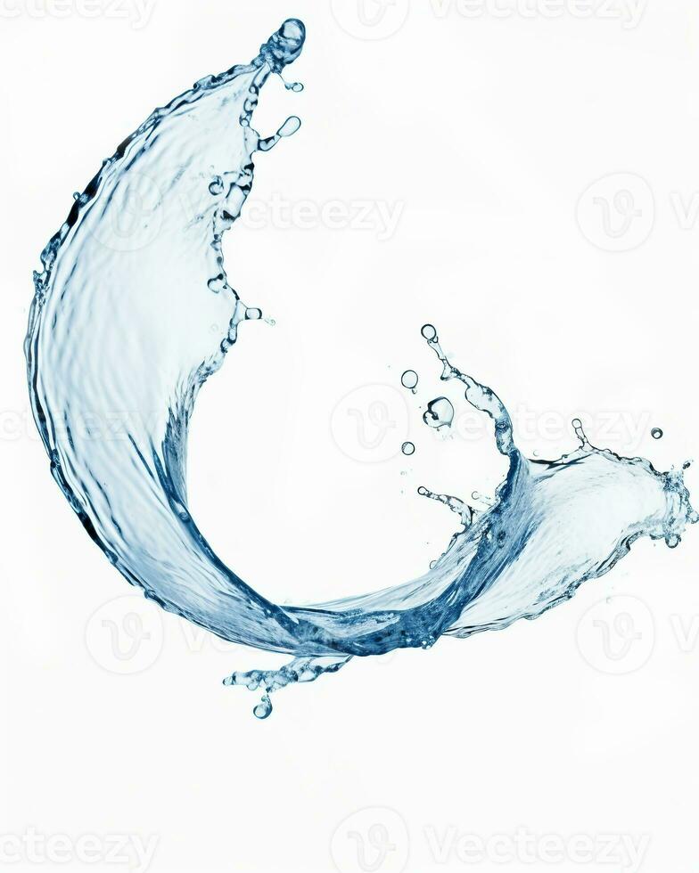 blue water splash isolated on white background, blue water splash wave, water drops and crown from splash of water photo