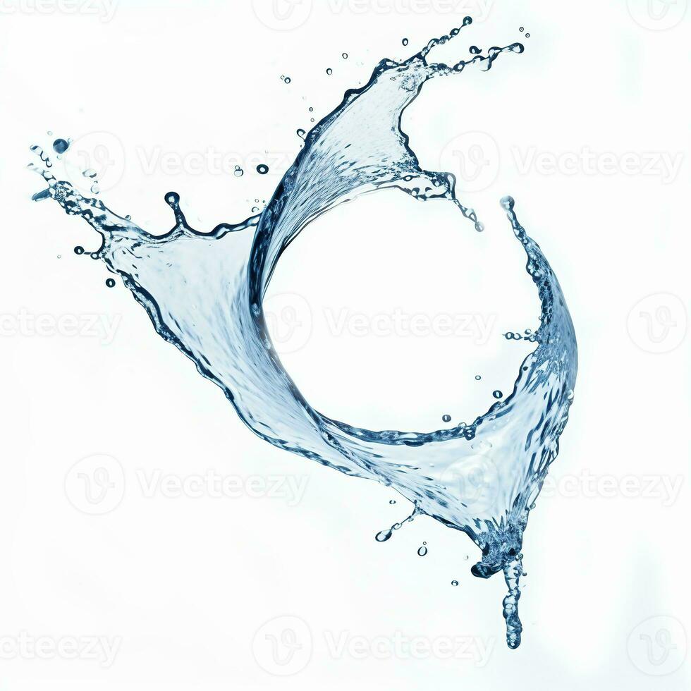 blue water splash isolated on white background, blue water splash wave, water drops and crown from splash of water photo