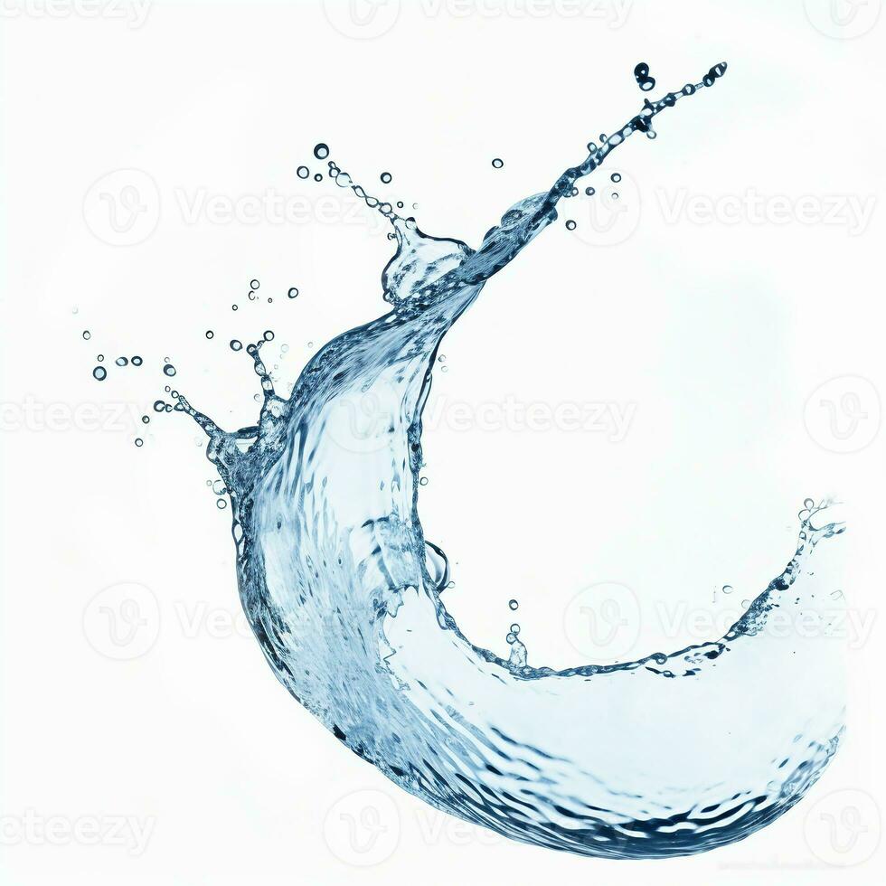 blue water splash isolated on white background, blue water splash wave, water drops and crown from splash of water photo