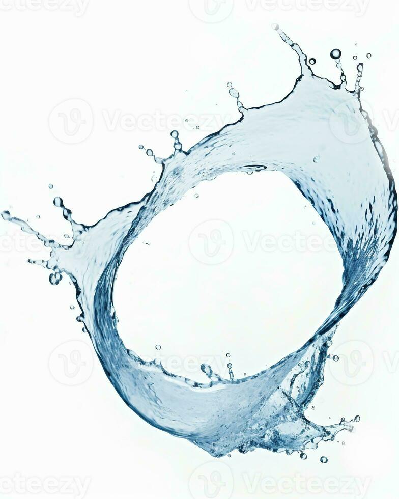 blue water splash isolated on white background, blue water splash wave, water drops and crown from splash of water photo