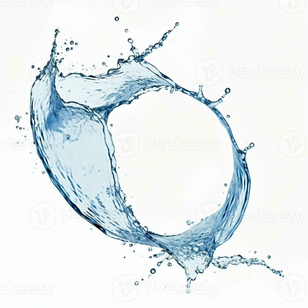 blue water splash isolated on white background, blue water splash wave, water drops and crown from splash of water photo