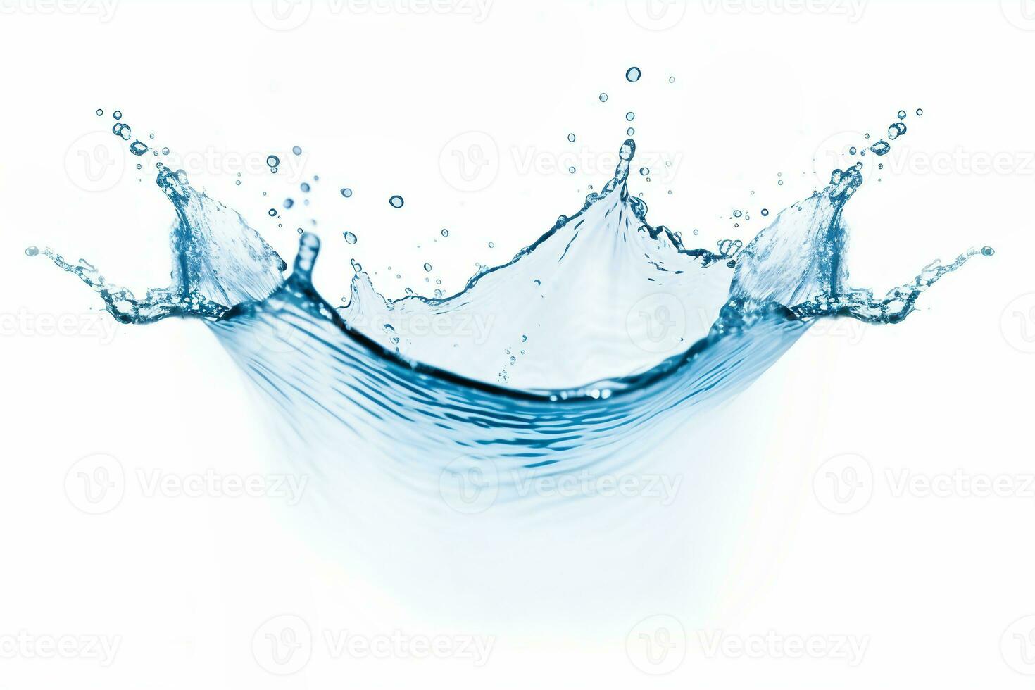 blue water splash isolated on white background, blue water splash wave, water drops and crown from splash of water photo