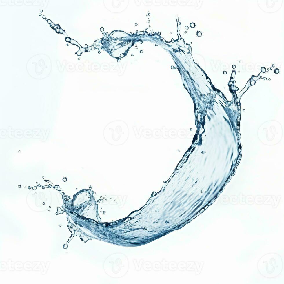 blue water splash isolated on white background, blue water splash wave, water drops and crown from splash of water photo