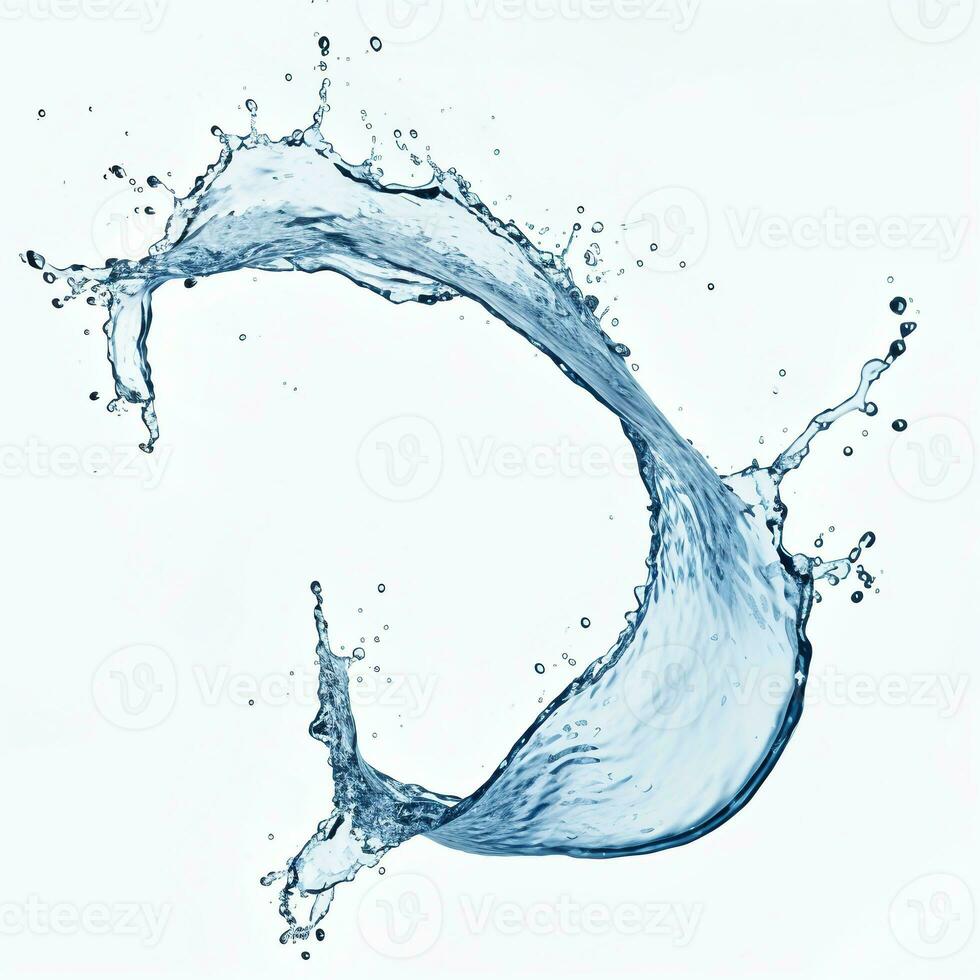 blue water splash isolated on white background, blue water splash wave, water drops and crown from splash of water photo