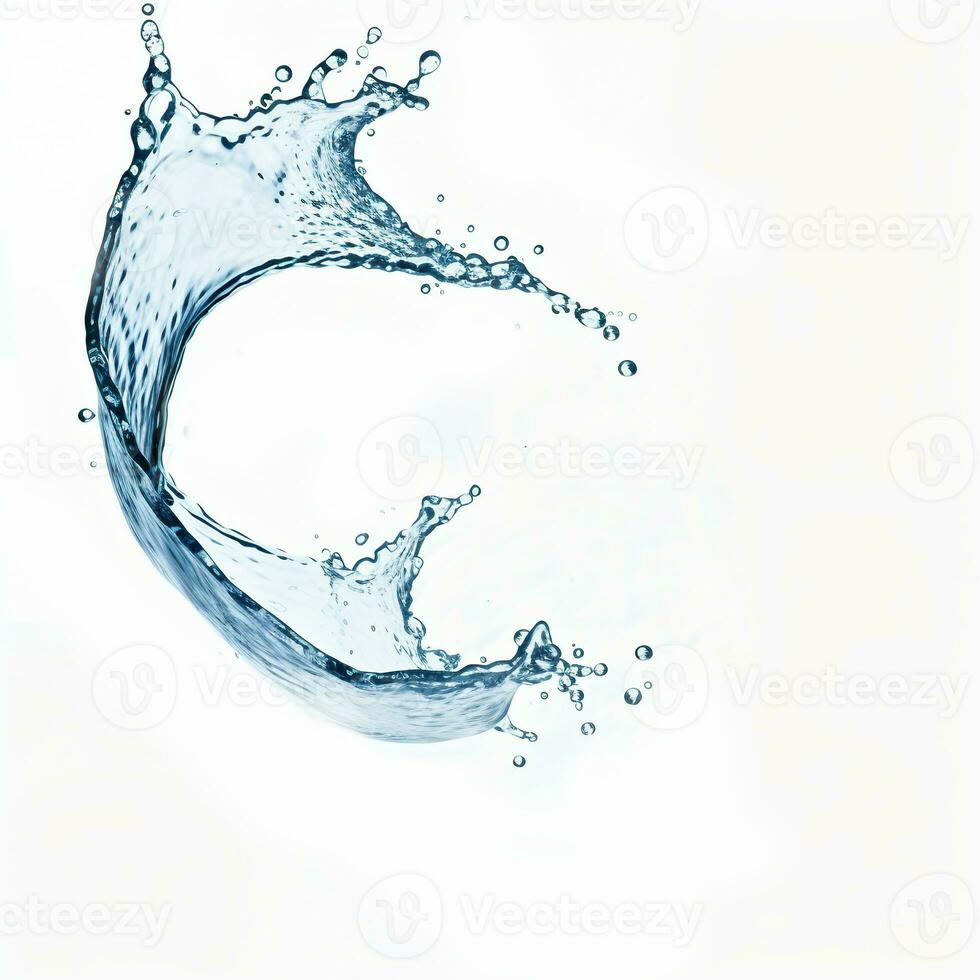 blue water splash isolated on white background, blue water splash wave, water drops and crown from splash of water photo