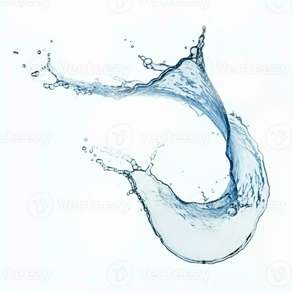 blue water splash isolated on white background, blue water splash wave, water drops and crown from splash of water photo