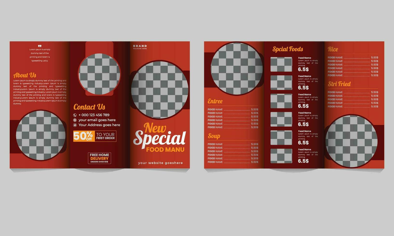 Restaurant menu and trifold brochure design for food Free Vector