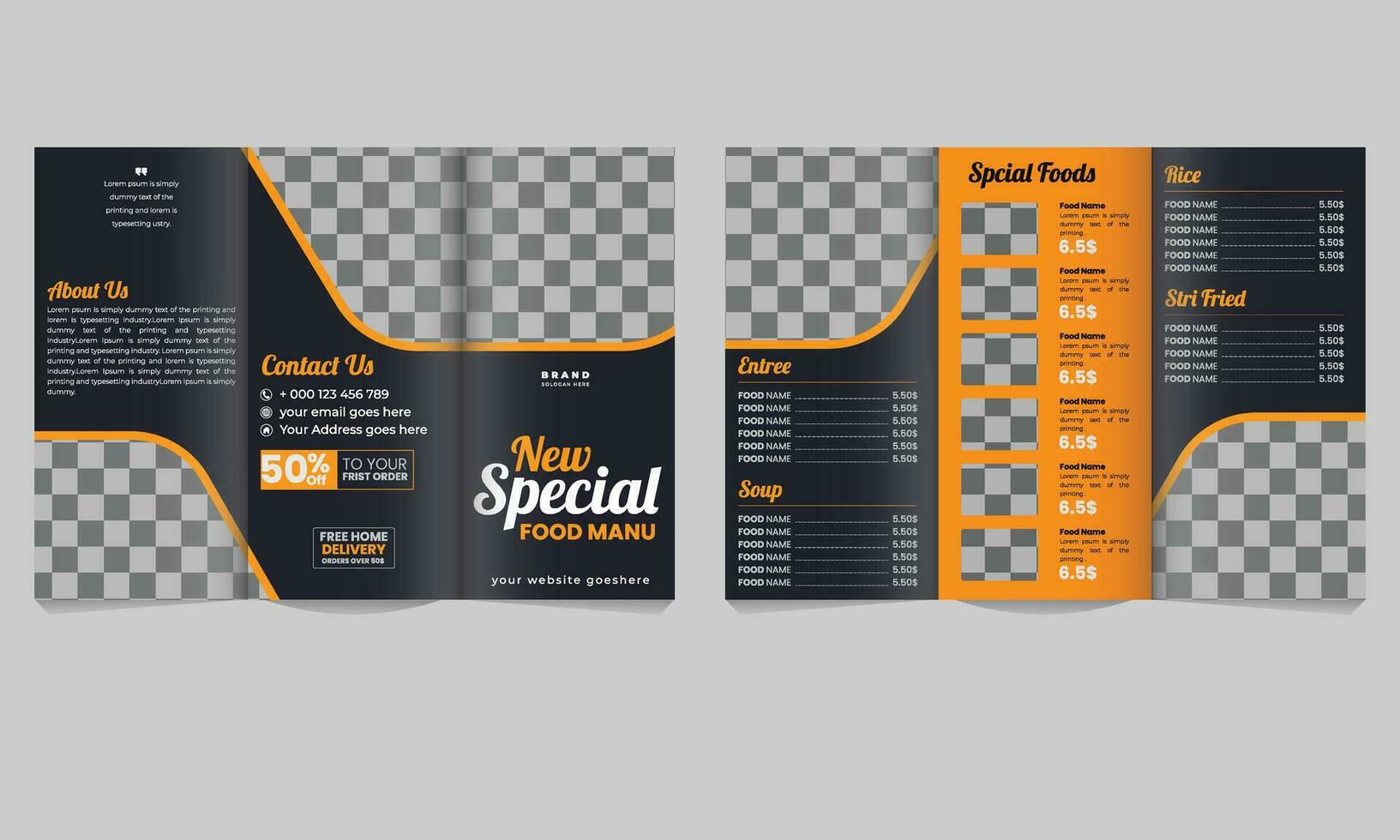Restaurant menu and trifold brochure design for food Free Vector