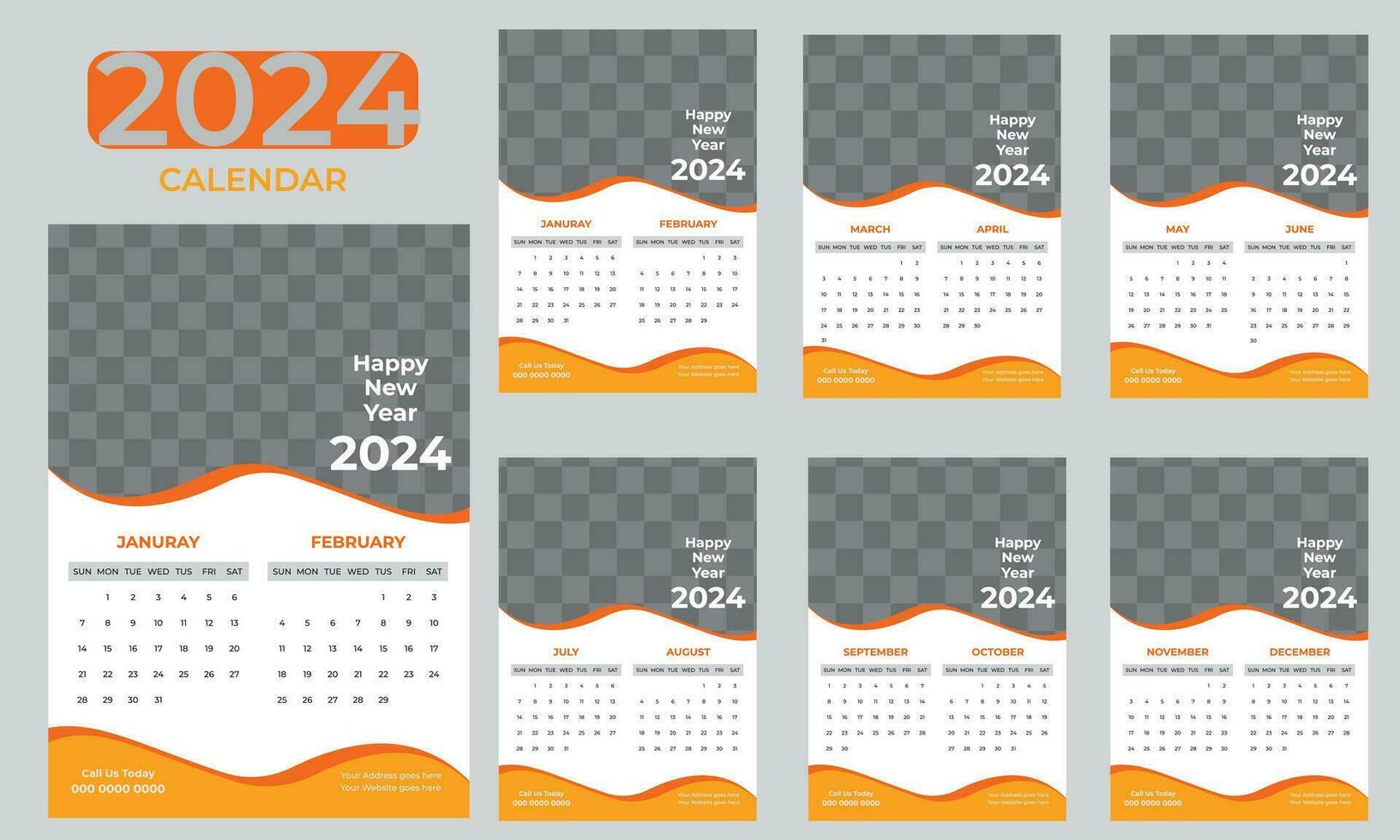 Creative minimalist 2024 new year vertical wall calendar template design  Free Vector