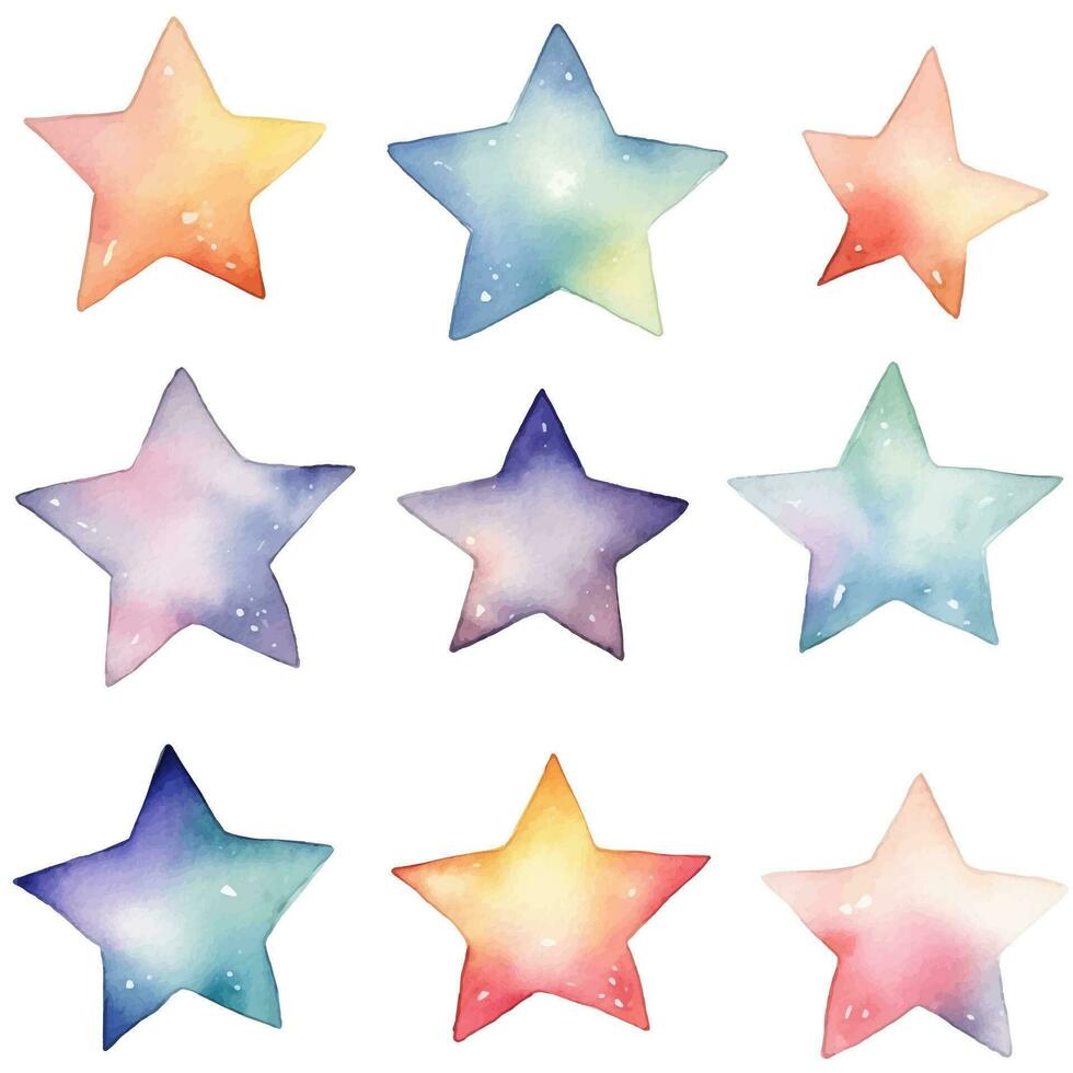 Set of watercolor stars. Hand drawn nursery elements. Fantasy pastel color. vector