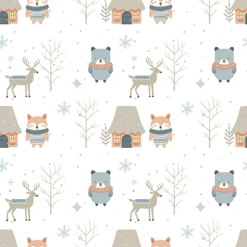 invierno sin costura modelo con linda bosque animales escandinavo Navidad modelo. invierno antecedentes vector