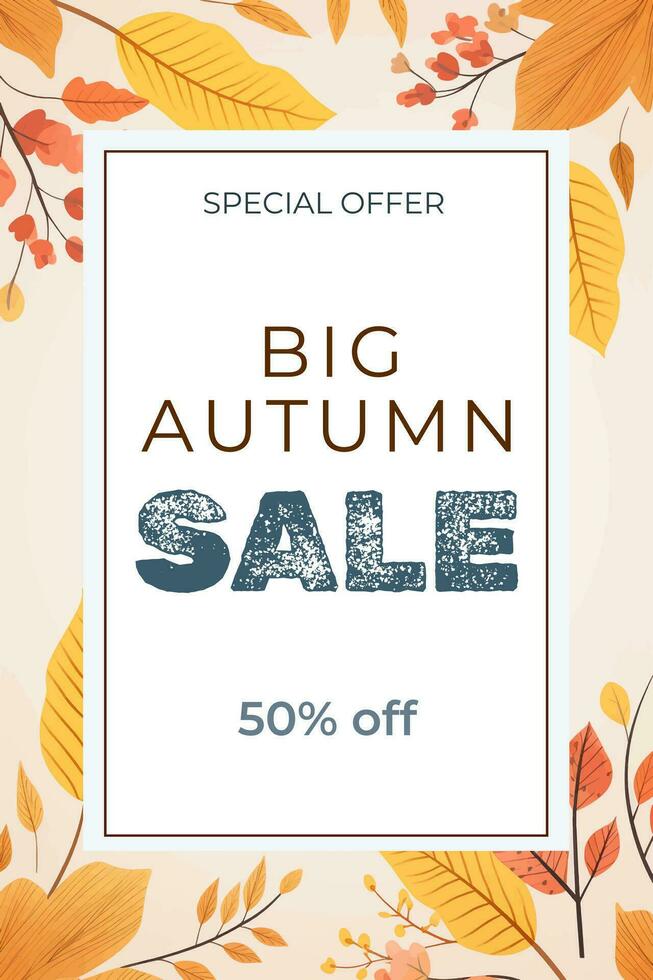 Poster with bright beautiful leaves frame. Autumn background, banner, flyer design. Template for advertising, social media vector