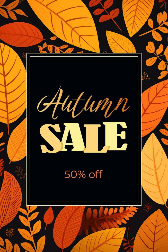 Poster with bright beautiful leaves frame. Autumn background, banner, flyer design. Template for advertising, social media vector