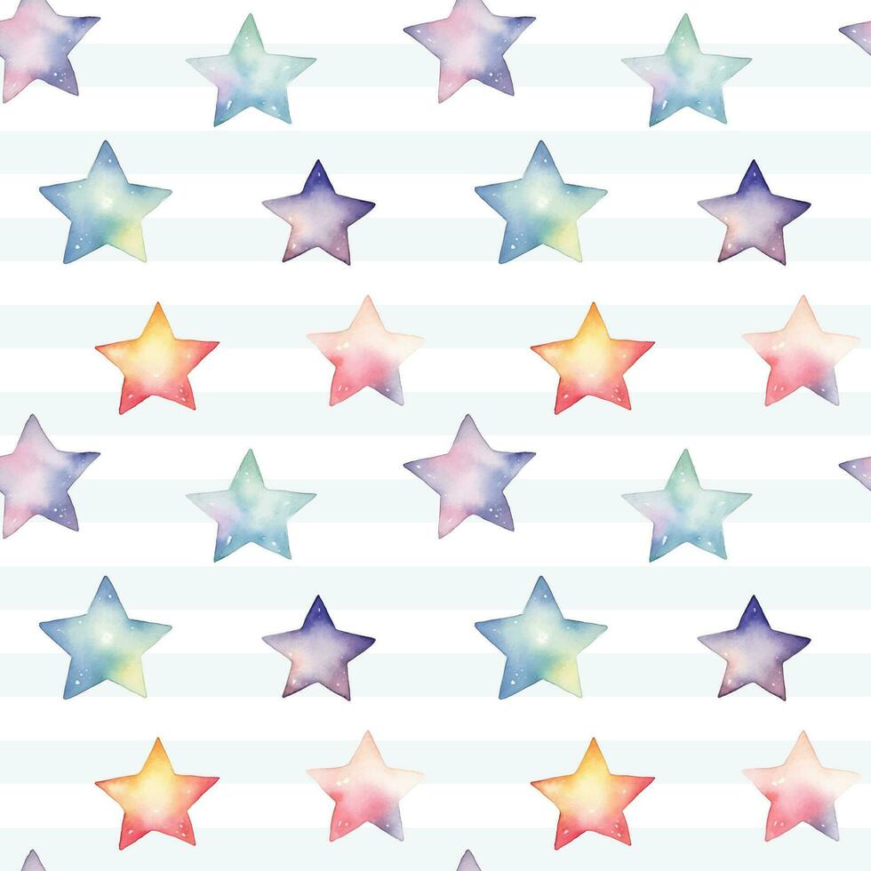 Seamless colorful stars pattern. Watercolor stars vector background in pastel colors