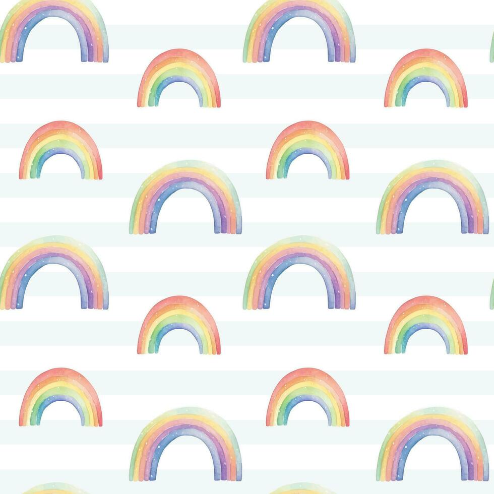 Seamless colorful rainbow pattern. Watercolor rainbows vector background in pastel colors