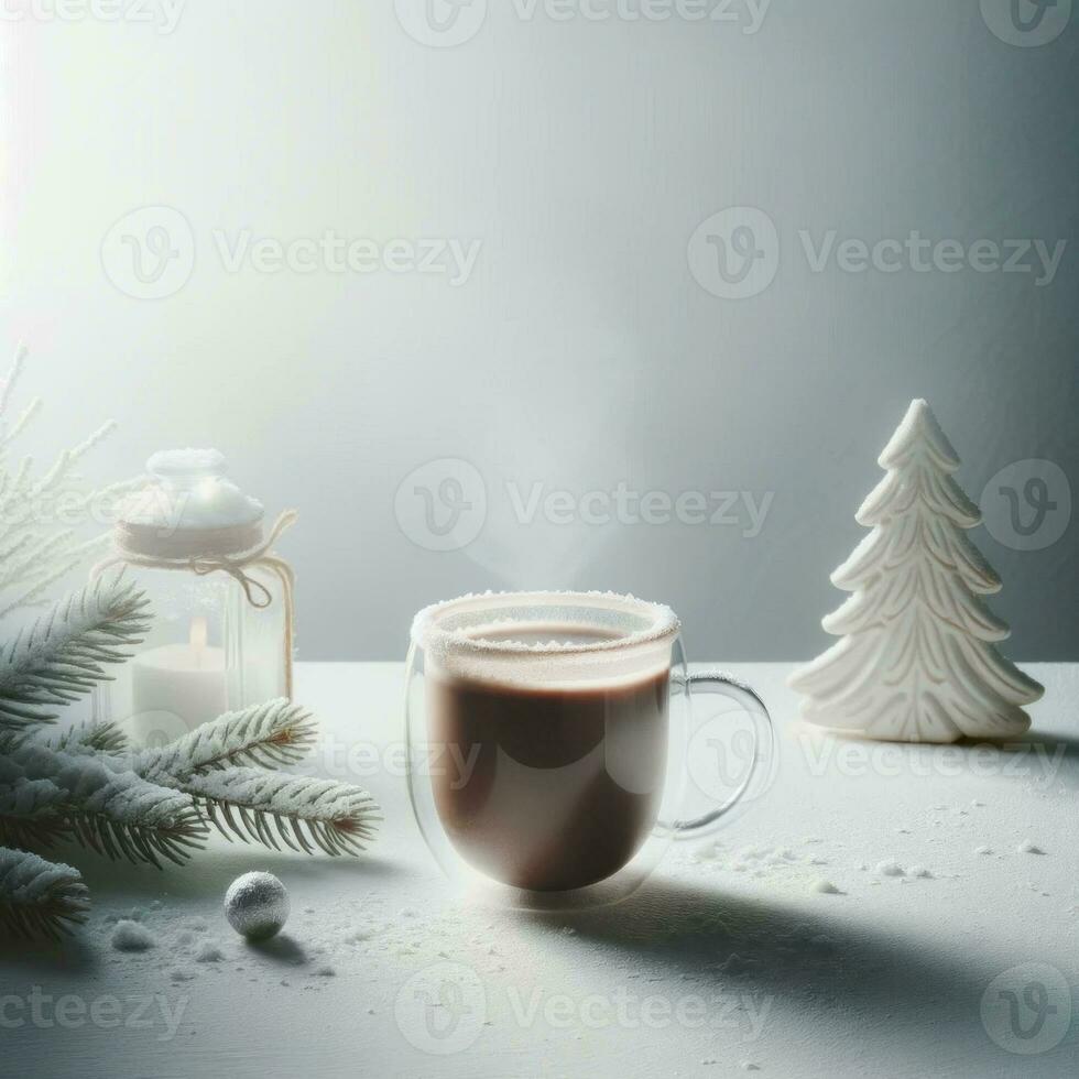 Winter hot cocoa with snow decor. AI Generated. photo