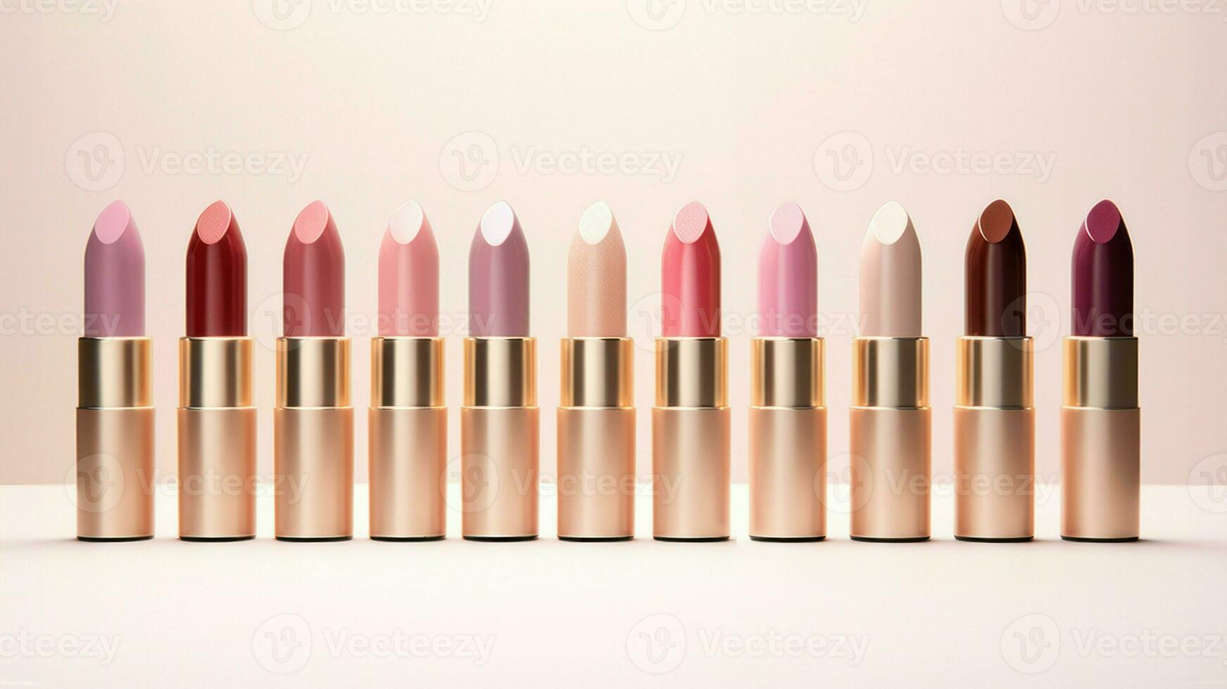 Assorted lipsticks in pastel and red shades. AI Generated. photo
