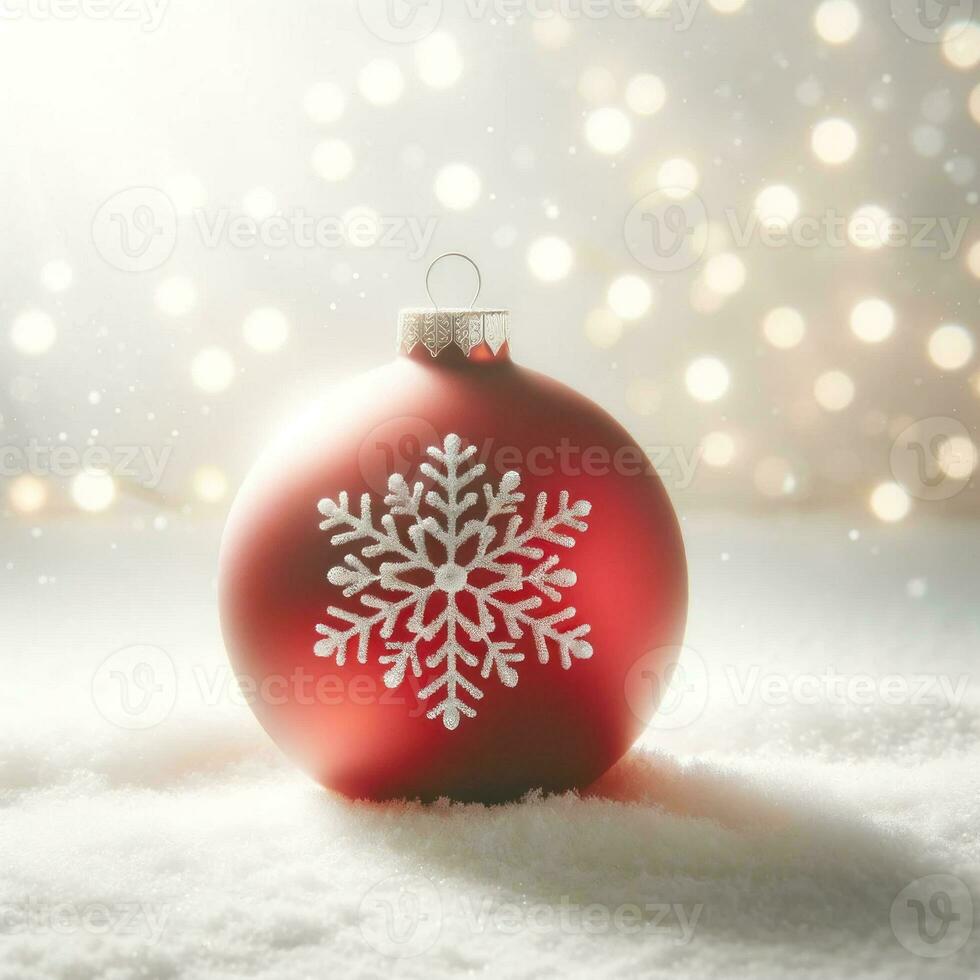 Crimson bauble with frosted snowflake. AI Generated. photo
