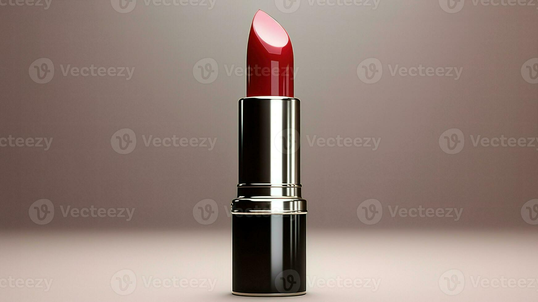 Crimson red lipstick on muted background. AI Generated. photo