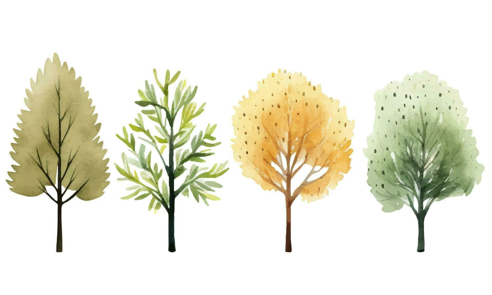 Collection of scandi watercolor trees. Trendy vector plants. Cute abstract colorful trees clipart.