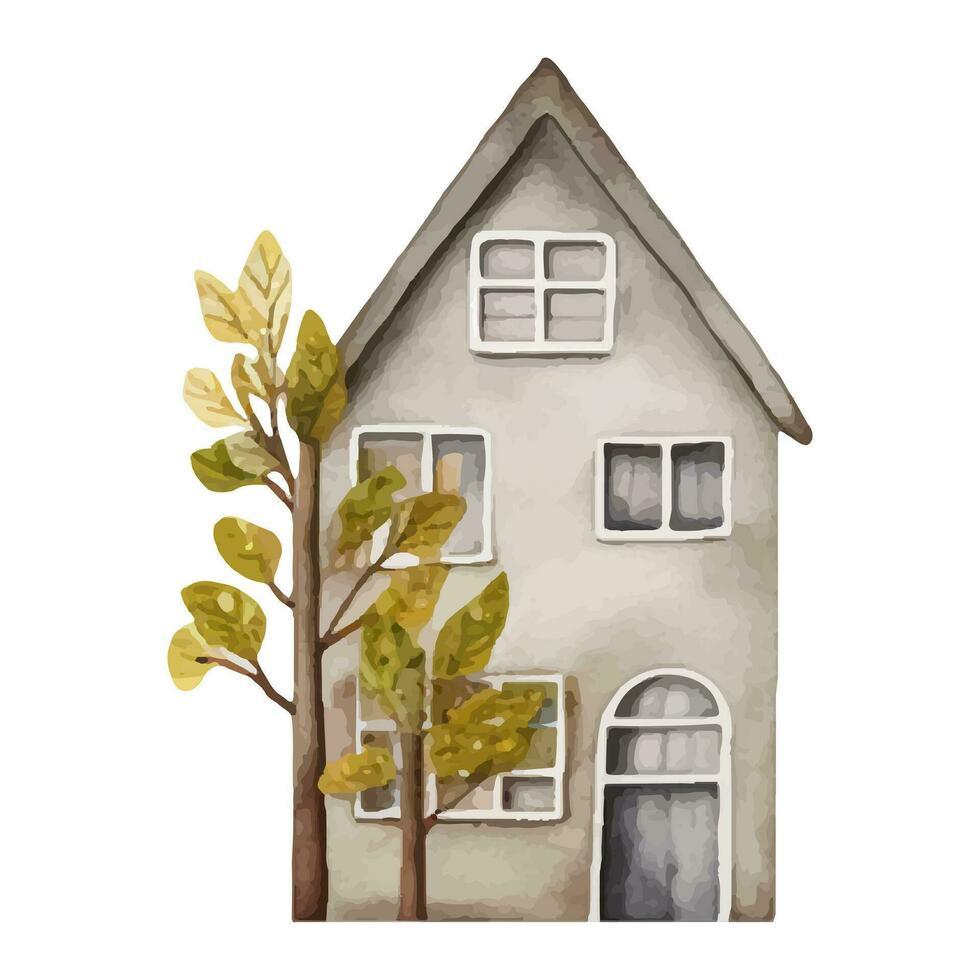 escandinavo vector casa. linda acuarela hogar. europeo edificio. infantil vector ilustración