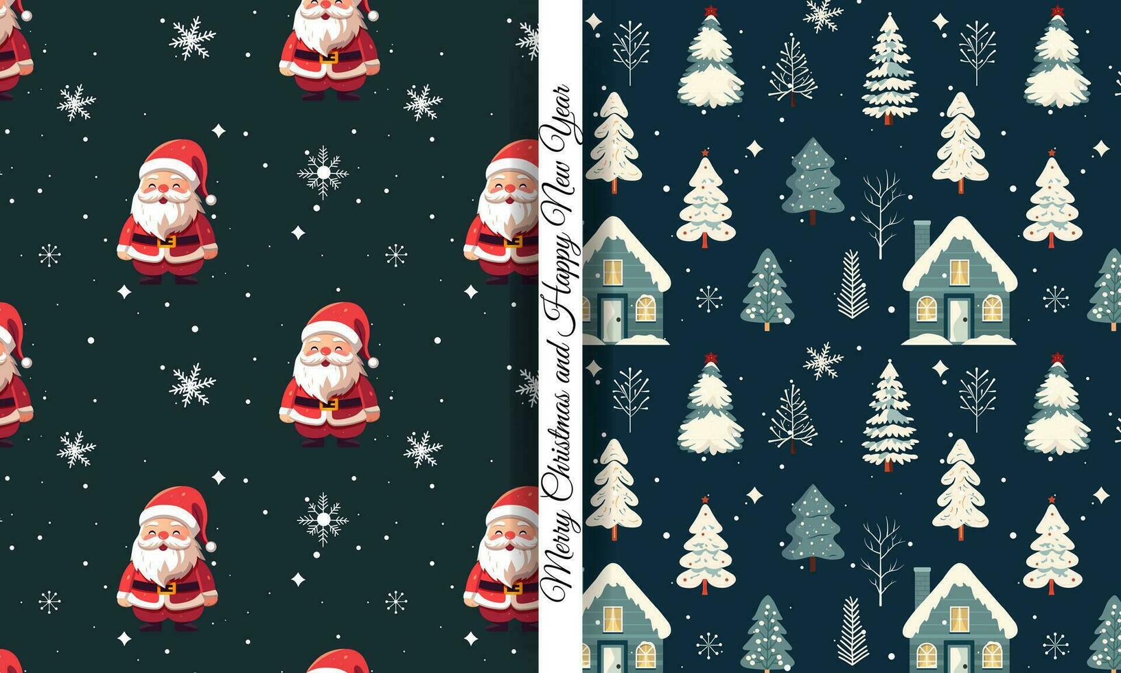 Set of winter seamless patterns with cute girls and houses. Scandinavian Christmas pattern. Winter background vector