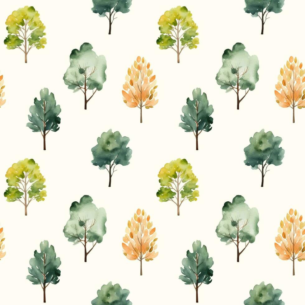 Cute watercolor trees seamless pattern. Trees floral background. Trendy scandi vector background