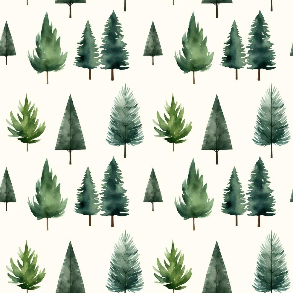 Cute watercolor fir trees seamless pattern. Trees floral background. Trendy scandi vector background