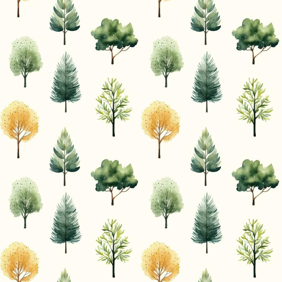 Cute watercolor trees seamless pattern. Trees wallpaper. Trendy scandi vector backgrounds