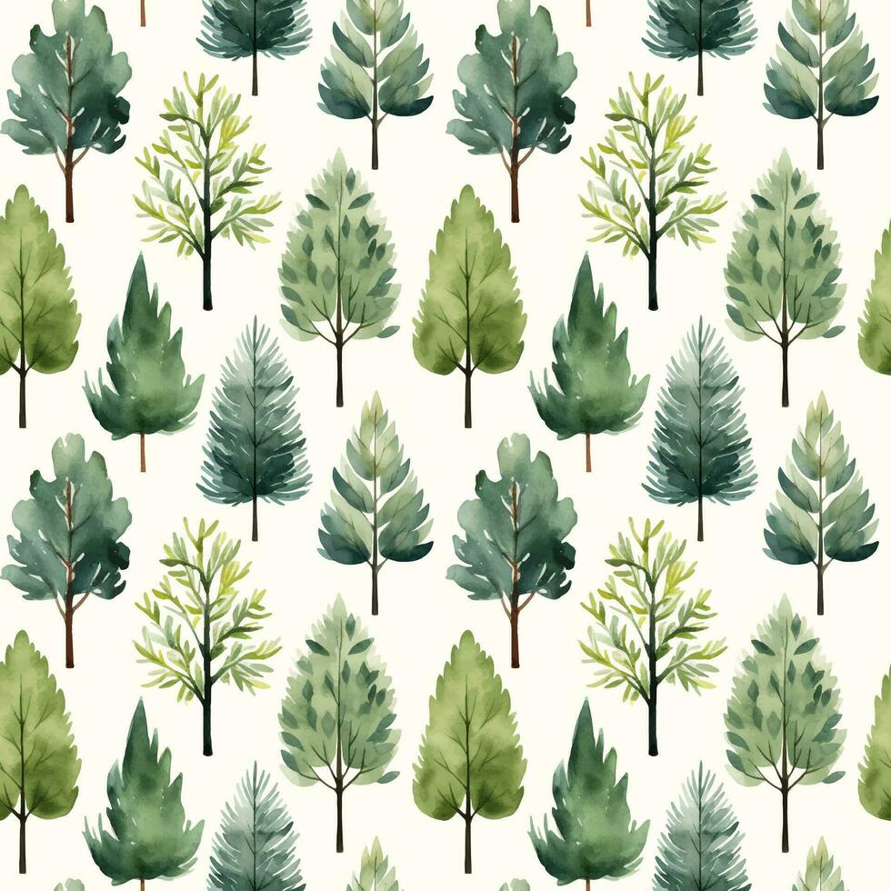 Cute watercolor trees seamless pattern. Autumnal trees wallpaper. Trendy scandi vector backgrounds