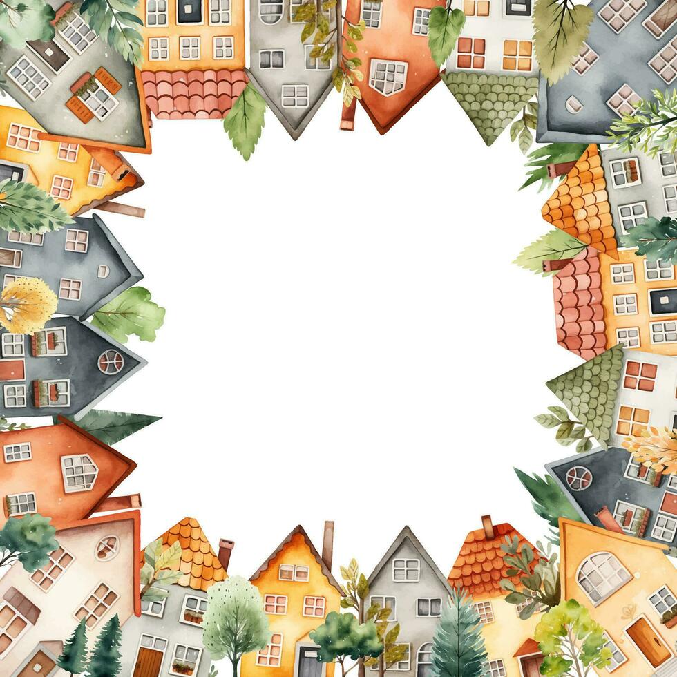 Cityscape frame, scandinavian houses. European town, frame with houses for your design, template. vector